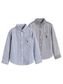 SANQIANG Baby Boy's Button Down Dress Shirt 100% Organic Cotton Plaid & Striped Toddler Uniform
