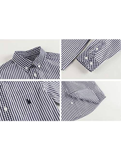 SANQIANG Baby Boy's Button Down Dress Shirt 100% Organic Cotton Plaid & Striped Toddler Uniform