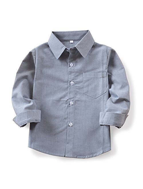 Aeslech Little Big Boys School Uniform Oxford Dress Shirt Long Sleeve Button Down Tops