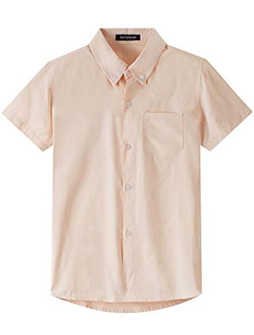 Spring&Gege Boys' Short Sleeve Uniform Oxford Dress Shirt Solid
