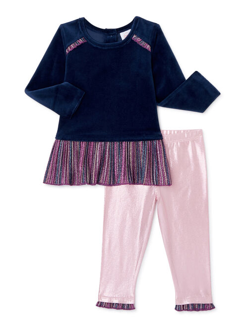 Wonder Nation Baby Girl Peplum Top & Pant Outfit, 2pc set