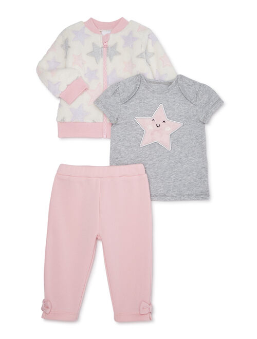 Wonder Nation Baby Girl Jacket, Top & Leggings, 3-Piece Outfit Set