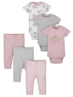 Baby Girl Outfit Short Sleeve Bodysuits & Pants Shower Gift Set, 6-Piece