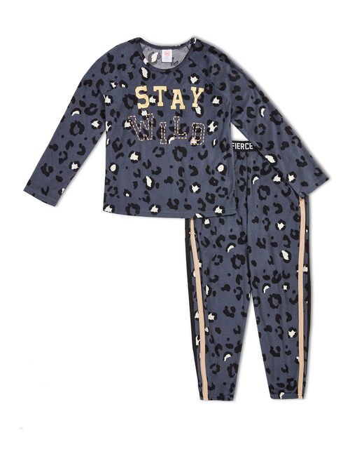 Wonder Nation Girls Exclusive "Stay Wild" 2-Piece Pajama Set, Long Sleeve Top and Jogger Sizes 4-18 & Plus