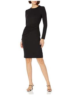 Women's Rayon-Spandex Fine Rib Standard-Fit Long-Sleeve Crewneck Draped Dress