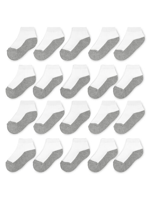 Wonder Nation Baby and Toddler Boys and Girls Ankle White Grey Cushion Foot Socks, 20-Pack