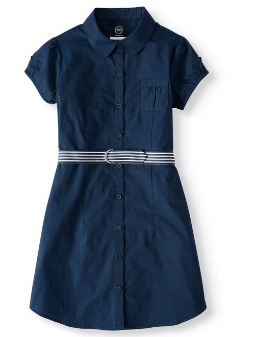 Wonder Nation Girls School Uniform Button-Up Shirt Dress, Sizes 4-16