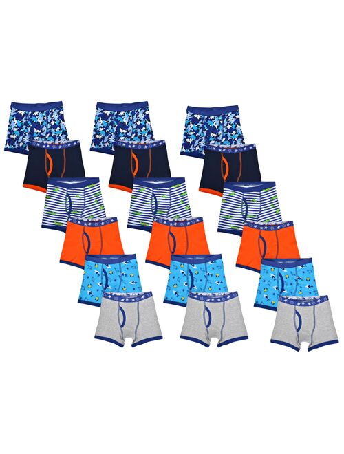 Wonder Nation Toddler Boys Underwear, Exposed Elastic Boxer Briefs, 18 Pack