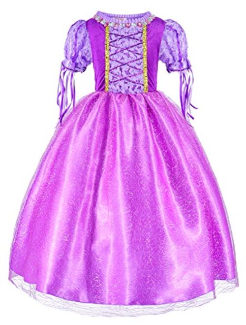 Princess Costume for Girls Party Dress Up with Long Braid and Tiaras Set Age of 3-12 Years