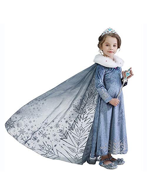 Winter Princess Dress Costume for Girls Snow Queen Theme Party Dress up Costumes,with Sparkle Ice Queen Crown and Wand