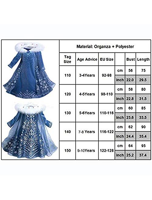 Winter Princess Dress Costume for Girls Snow Queen Theme Party Dress up Costumes,with Sparkle Ice Queen Crown and Wand
