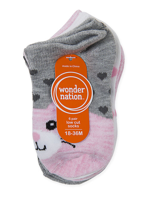 Wonder Nation Toddler Girls No Show Socks, 18-Pack