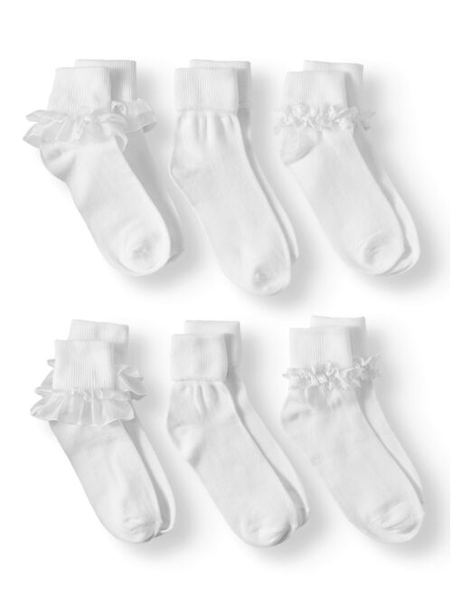 Wonder Nation Girls Lace Dress Socks 6-Pack, Sizes S-L