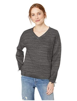 Amazon Brand - Daily Ritual Women's Terry Cotton and Modal Tie Sleeve V-Neck Sweatshirt