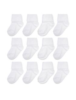 Baby and Toddler Boys and Girls Triple Roll White Socks, 12-Pack