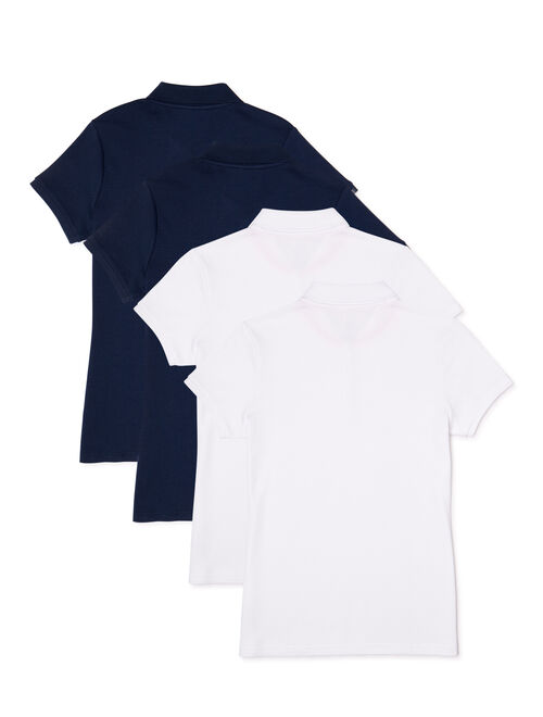Wonder Nation Girls School Uniform Short Sleeve Interlock Polo Shirt, 4-Pack Value Bundle, Sizes 4-18