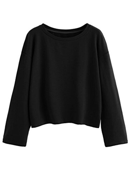 SweatyRocks Women's Casual Long Sleeve Tops Raw Cut Pullover Sweatshirt