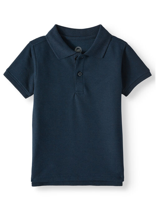 Wonder Nation Toddler Boys School Uniform Short Sleeve Pique Polo Shirt, 2-Pack Value Bundle