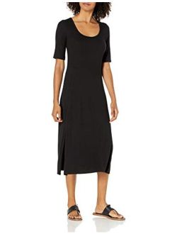 Amazon Brand - Daily Ritual Women's Rayon Spandex Fine Rib A-line Scoop Neck Dress with Vent
