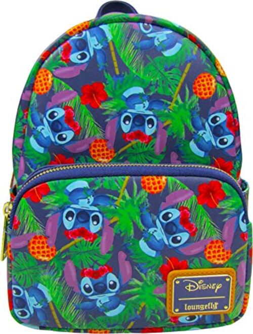 Loungefly x Disney Lilo and Stitch Navy Tropical Leaves Allover Print Mini Backpack