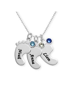 MyNameNecklace Personalized Engraved Baby Feet Charms Name Necklace with Swarovski Crystals or Diamond - Mom Wife Mother Day Jewelry Gift
