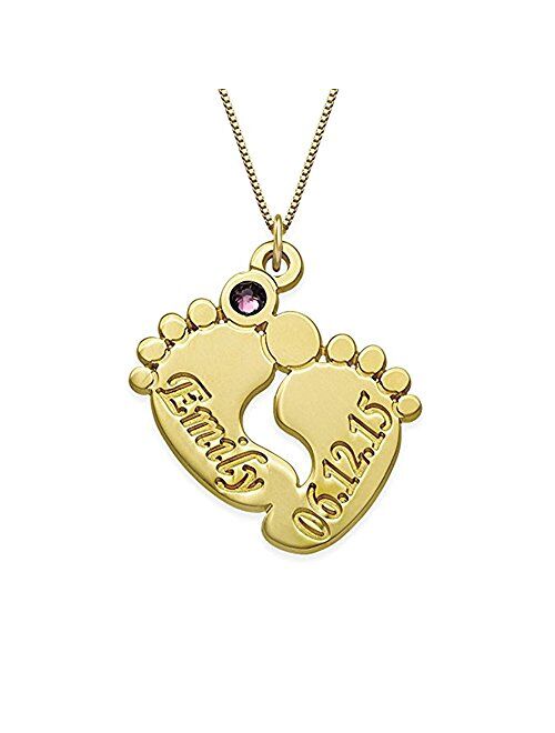 AOCHEE Custom Name Necklace Personalized Baby Feet Birthstone Engraved Name Necklace Mother's Day Jewelry