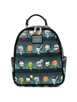 Universal Monsters Chibi All Over Print Womens Double Strap Shoulder Bag Purse