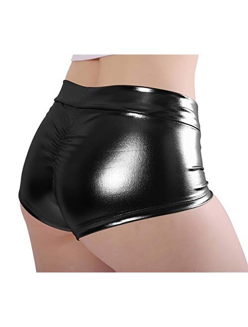 Kepblom Women's Shiny Metallic Rave Booty Shorts Hot Pants Dance Bottoms
