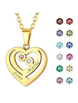 U7 Personalized Name Pendant Necklace With 1-5 Names And Birthstones