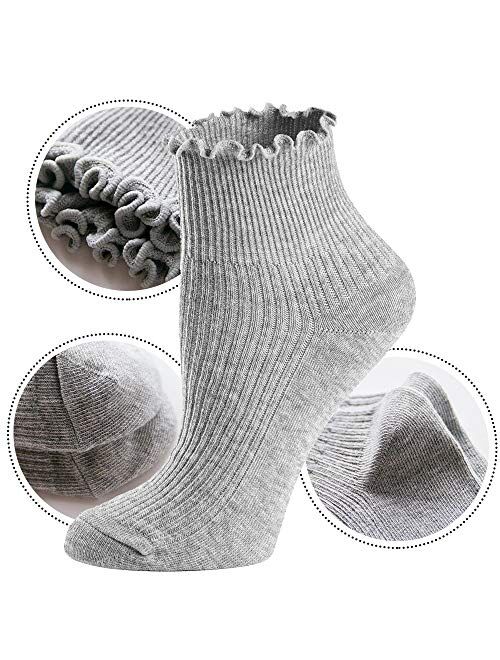 Womens Socks, Thicken Ruffle Turn-Cuff Ankle Crew Low Cut Socks Knit Cotton Lettuce Winter Warm Dress Sock 6/7Pack