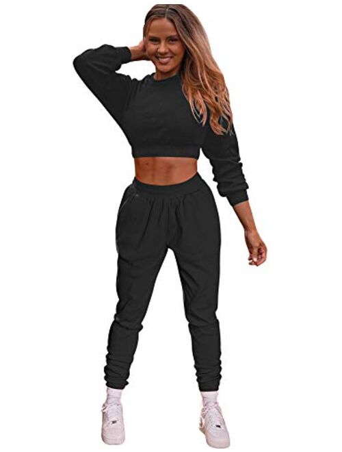 Mizoci Women's 2 Piece Outfits Workout Tracksuit Long Sleeve Crop knitted lounge set