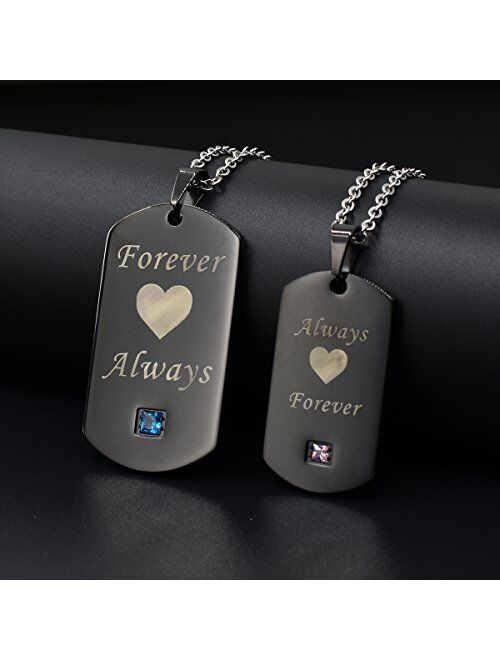 Thintom Couples Necklaces His & Hers Matching Set Titanium Stainless Steel Couple Pendant Necklace