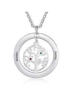 Personalized Family Tree of Life Mothers Necklace with 2-9 Simulated Birthstones, Children Names Engraved Jewelry
