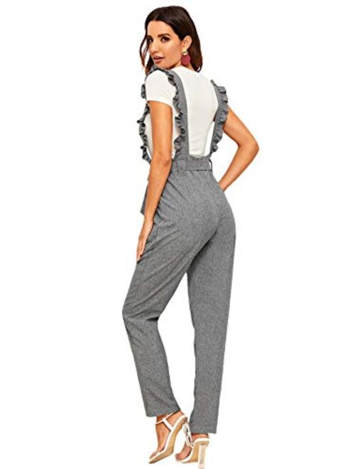 MakeMeChic Women's Casual High Waist Pants Suspender Jumpsuits Overalls