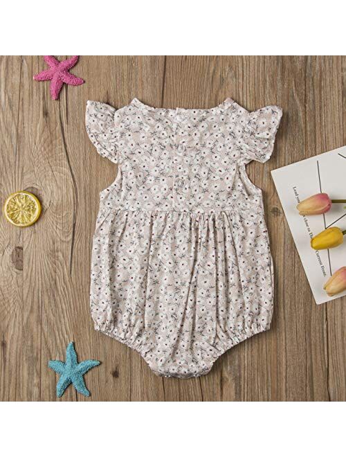 Multitrust Toddler Baby Girls Floral Print Ruffled Sleeve Onesies Romper Bodysuit Baby Summer Jumpsuit Onesie Outfits