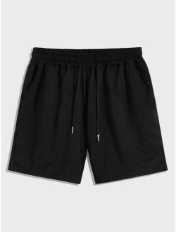 Men Drawstring Waist Solid Track Shorts