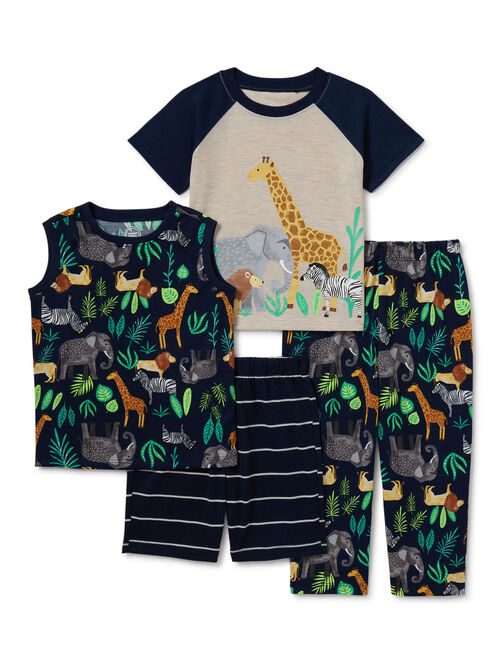 Wonder Nation Toddler Boys Short Sleeve & Tank Top Poly Pajamas, 4-Piece Set