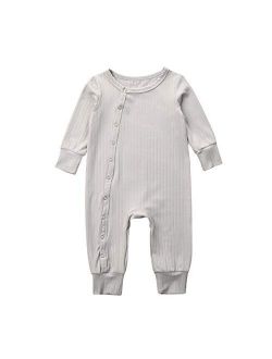 Newborn Baby Girl Boy Organic Cotton Romper Pajamas Button Down Footless Bodysuit Jumpsuit