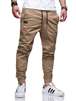 Men Drawstring Waist Carrot Pants