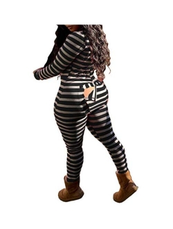Women Sexy Deep V Neck Funny Onesie Pajamas with Butt Flap Button Down One Piece Jumpsuit Bodysuits