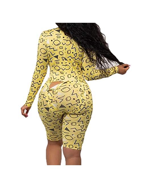Multitrust Women Sexy Deep V Neck Funny Onesie Pajamas with Butt Flap Button Down One Piece Jumpsuit Bodysuits