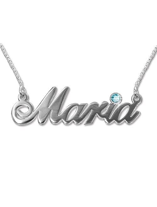 MyNameNecklace - Personalized Name Necklace Made with Birthstone - Custom Made Nameplate Sterling Silver 925 & 14K Gold Jewelry Mother Day Gift for Woman