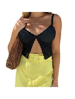 Sexy Women Lack V Neck Strappy Crop Tank Tops Camisole Y2k Tops Patchwork Backless Streetwear Crop Cami Shirts
