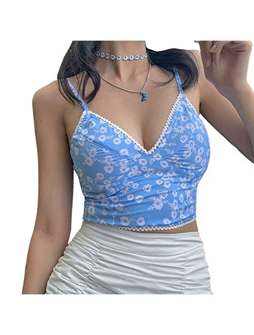 Multitrust Sexy Women Lack V Neck Strappy Crop Tank Tops Camisole Y2k Tops Patchwork Backless Streetwear Crop Cami Shirts