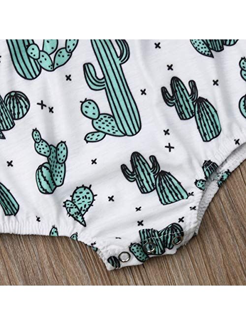 Multitrust Toddler Baby Girls Cactus Print Sleeveless Romper Bodysuit Cotton Baby Summer Jumpsuit Onesie Outfits