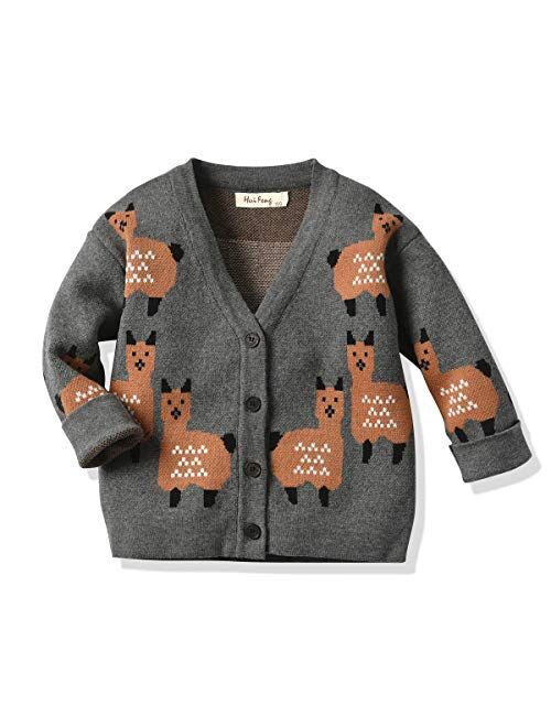 Multitrust Little Baby Girls Boys Knit V Neck Cardigan Sweater Cartoon Cotton Button Down Knitted Sweater Coat