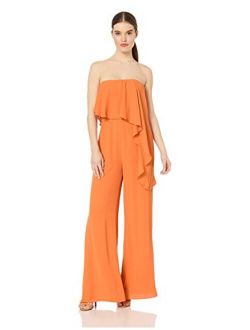 Women's Strapless Wide Leg Jumpsuit with Flounce Overlay