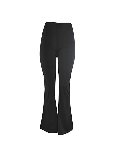 Multitrust Women High Waisted Hallow Out Bell Bottom Pants Wide Leg Stretch Yoga Exercise Pants Workout Trousers