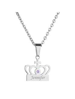 Elefezar Personalized Princess Crown Charm Name Necklace with Birthstone Custom Made Any Name