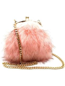 FHQHTH Faux Fur Purse Fashion Clutch Handbag Shoulder Vintage Evening Bags for Women